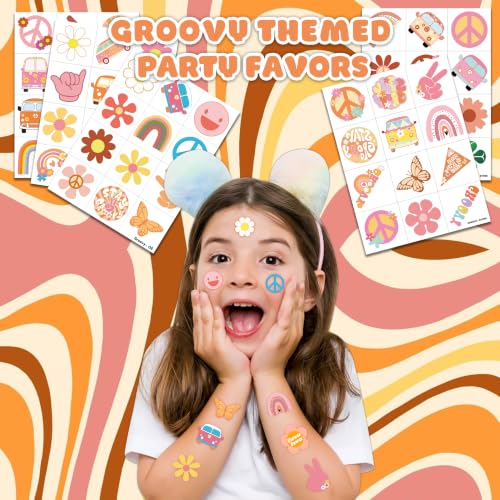 Image of 60 PCS Groovy 70s Retro Temporary Tattoos for Kids - Pre-Cut Retro 60s