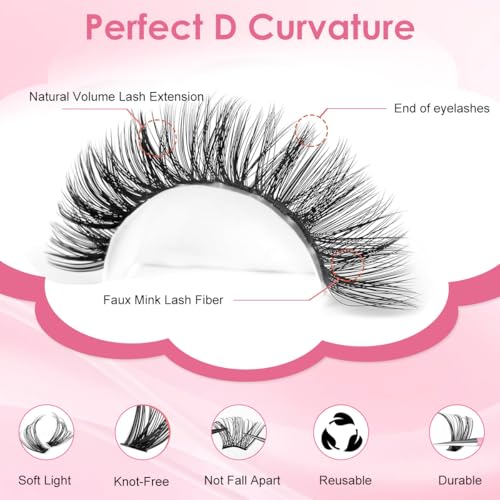 Image of MAYCREATE 540PCS Lash Clusters Cluster Eyelash Extensions D Curl Natural Wispy Eyelash Clusters Mega Volume Reusable Individual DIY Lashes Super Thin Band and Soft