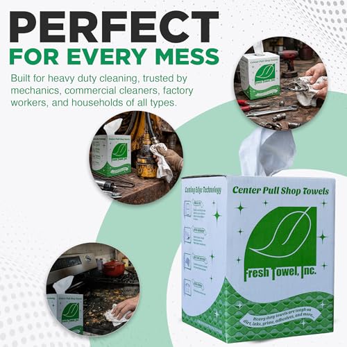 Image of Fresh Towel Ultra Strong Center Pull Shop Towels, 300 Count, 9x12 Rags