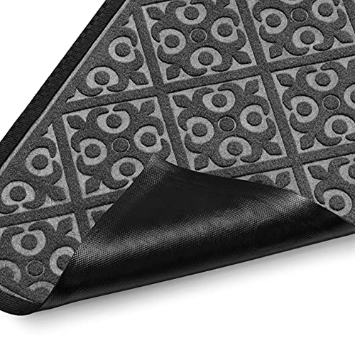 Door Mat Indoor Outdoor - Ideal Welcome Mat Or Front Door Mats - Entry Rug For Inside Outside - Non Slip Slim Profile Doormat - Traps Dirt Patio Grass Snow Mud Grit - Size 17.5 X 27 Inches - Gray #TOP1