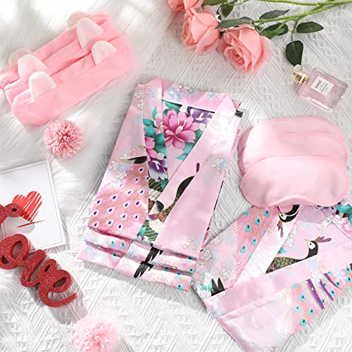 Jeyiour 30 Pieces Spa Party Robes For Girls Spa Party Supplies Robes Headband Blindfold Set For Wedding Birthday (Pink Printing) #TOP3