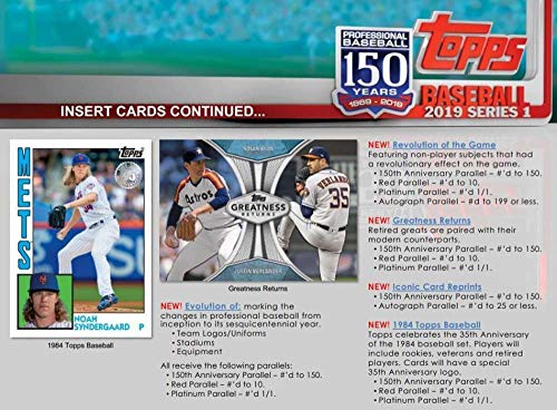2019 Topps Baseball Series #1 Unopened Blaster Box of Packs with 99 Cards Including One EXCLUSIVE MLB 150th Anniversary Commemorative Patch Relic Card - Thumbnail 6