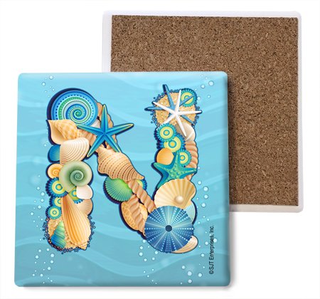Dessous-de-verre en pierre SJT de 10,2 cm avec initiale plage robuste