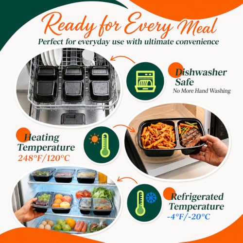Image of Glotoch Express 400 Pack 32 oz Meal Prep Containers,2-Compartment Reusable Food Storage Containers with Lids,Microwave Freezer Dishwasher Safe,Sturdy Leakproof&BPA Free Bento Box for To Go Take Out