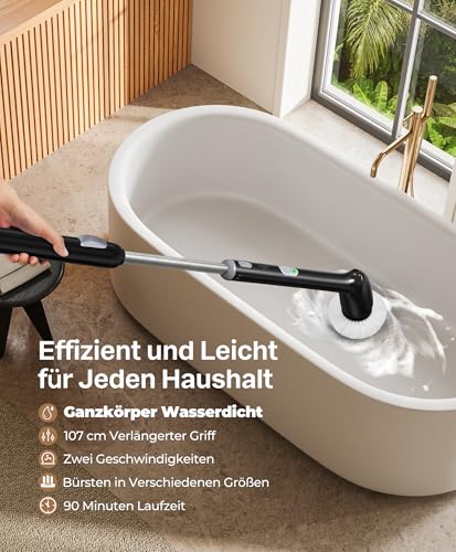 Image of LyriFine Electric Spin Scrubber, New Full-Body IPX7 Waterproof Bathroom Cleaner Brush, Shower Scrubber with Long Handle & 2 Speed, Heads Replacement, Cleaning Supplies for Tub Shower Tile Floor
