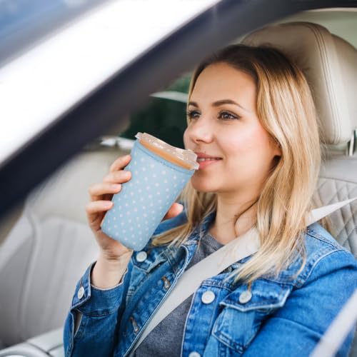 Image of Reusable Insulated Sleeve for Iced Coffee Cup, 3-Pack Coffee Neoprene Drink Sleeve for Cold & Hot Drinks, Beverage Holder for Iced Coffee (Aqua Dots)