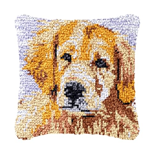 Image of bositigo Dog Latch Hook Pillow Kit for Adults & Kids, DIY Pre-Printed Canvas Craft, 17x60 Inch Decorative Cover for Sofa Cushions, Bedroom Decor (Dog Pattern 44)