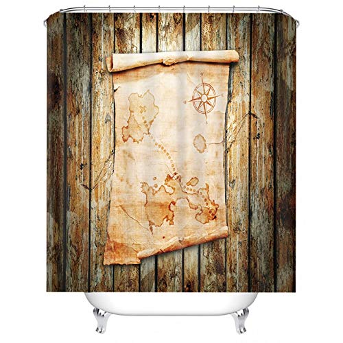 EHOMERY Duschvorhang Zubehör Duschrollo Mit Motiv Kaputte Weltkarte An Bord Polyester Gelblich Rostfreie Ösen Und 12 Hakenringe, 160X180Cm