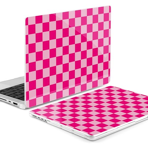 Image of MEEgoodo Case for MacBook Pro 14 inch (M5 /M4 /M3 /M2 /M1) Pro /Max 2026 2025 2024 2023 2021, Case Fit Model A3427 /A3426 /A3434 /A3112 /A3401 /A3185 /A2918 /A2992 /A2779 /A2442, Rose&Light Pink Checkerboard