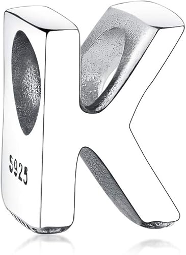 NicelyFit 26 letras mayúsculas inglesas iniciales del alfabeto 925 de plata de ley maciza para pulsera Pandora (letra K)