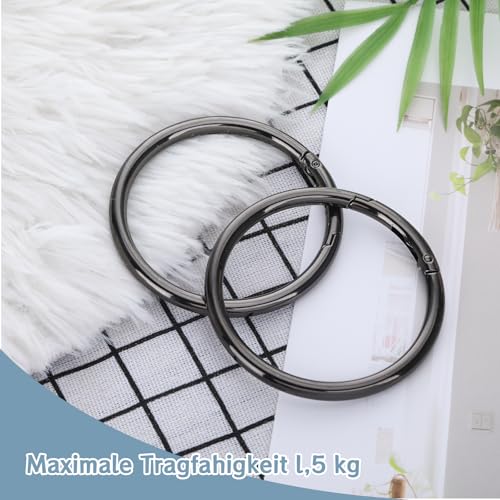 2 Stück Karabiner Rund 75 mm Außendurchmesser Karabiner Groß Edelstahl Karabiner Karabinerhaken Groß Karabinerhaken Rund Schlüsselring Groß für Schlüsselanhänger, Taschen, DIY Basteln (Schwarz)