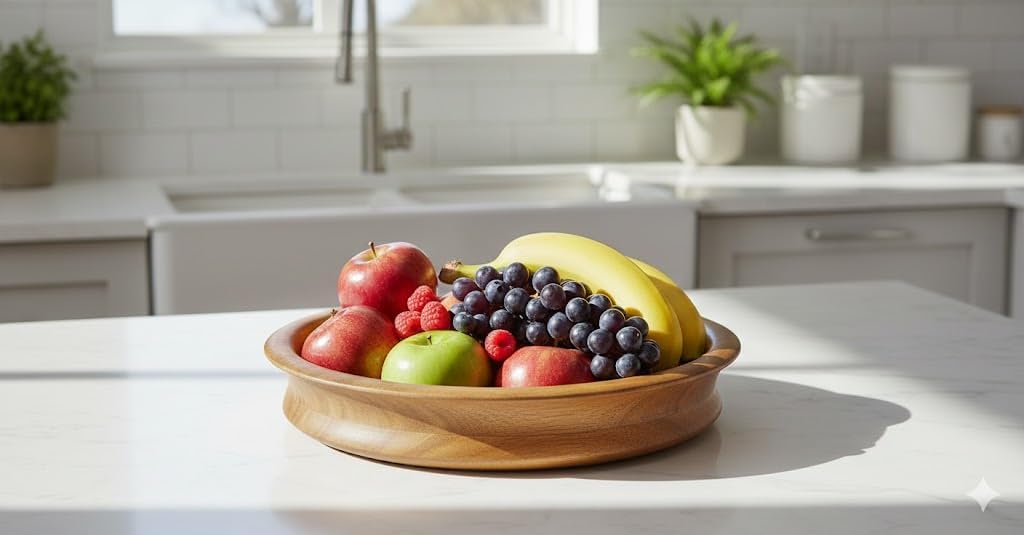 Handmade Wooden Snack Serving & Key Bowl, Decorative Countertop, 8 x 2 Inch