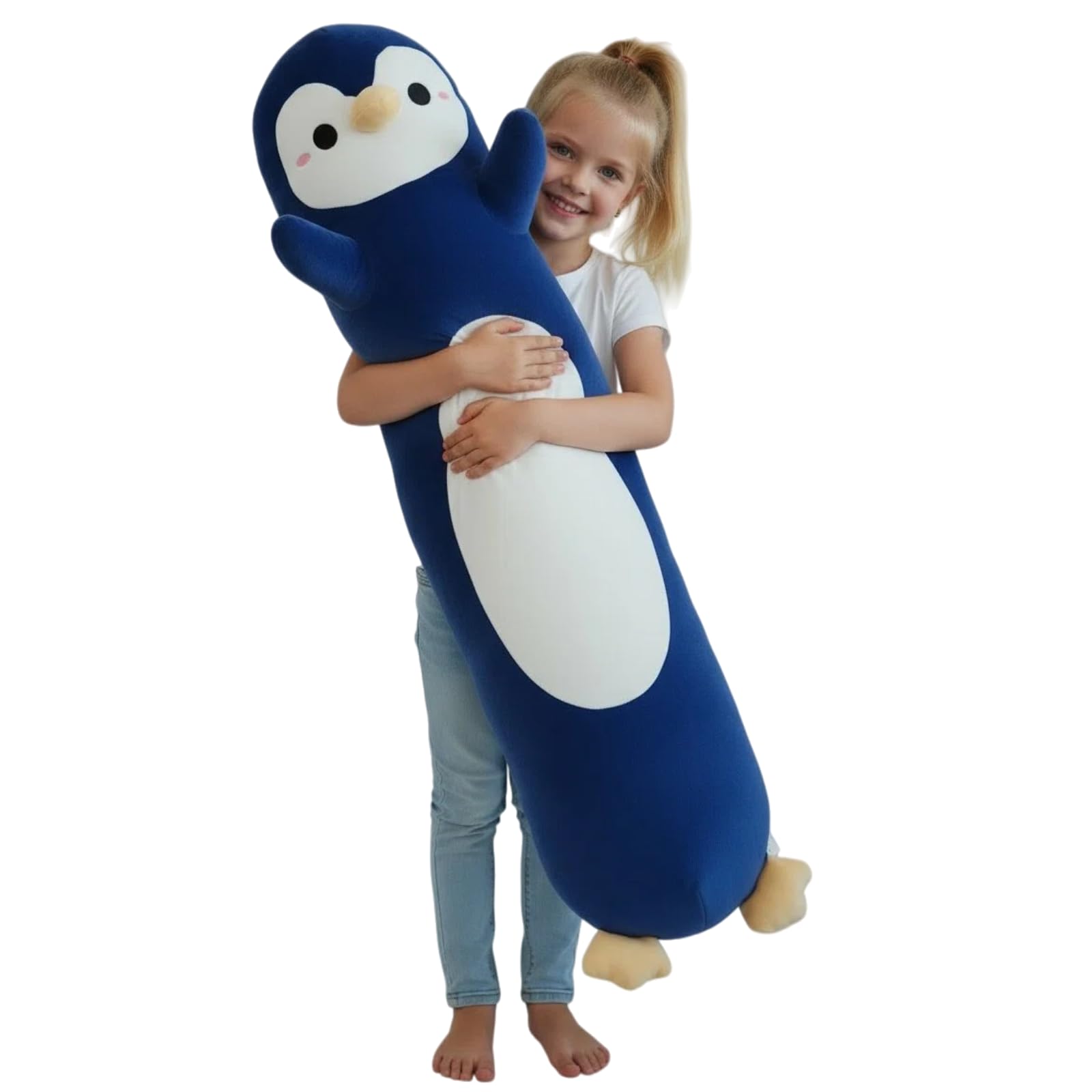 Pingwin pluszowa zabawka, długa pluszowa poduszka, 110 cm, miękka pluszowa zabawka dla dzieci i dorosłych, śliczna pluszowa zabawka jako prezent, poduszka do spania (ciemnoniebieska)