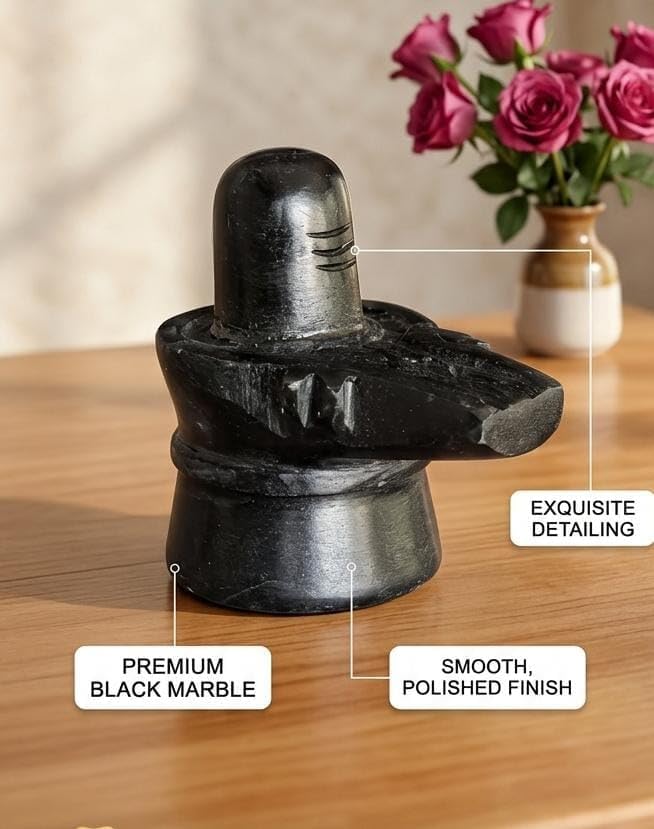 Image of SAUDEEP INDIA Black Marble Shiv Ling | Shiva Lingam for Home Temple | Mahadev Shankar Bholenath Shiv Ling Idol for Pooja Home Temple Mandir (Lotus Brother Rakhi Combo)