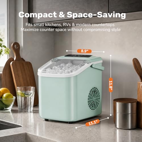 Image of Sweetcrispy Countertop Ice Maker with Scoop, Basket and Handle, Portable Ice Machine 9 Cubes Ready in 6 Mins, 26.5lbs in 24Hrs, 2 Sizes for Home Kitchen Office Bar Party