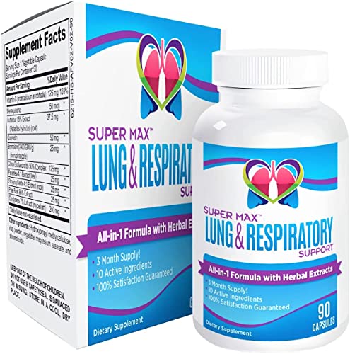 3-Month Lung & Respiratory Support Supplement (All-In-1 Formula) Lung/Respiratory Health Supplements - Easy To Swallow - 90 Capsules #TOP4