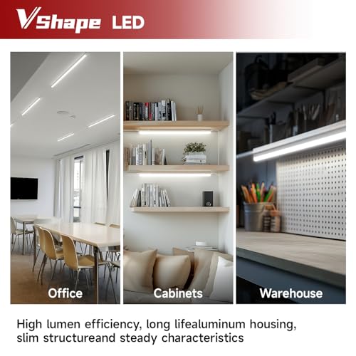 VShape 8 Pack T5 LED Shop Light 2FT, 10W, 5000K, 1100LM Super Bright, Linkable Under Cabinet Lighting, Easy Installation Ceiling Fixture for Workshop, Basement, Garage, DIY Projects by VShape - Used condition - Image 7