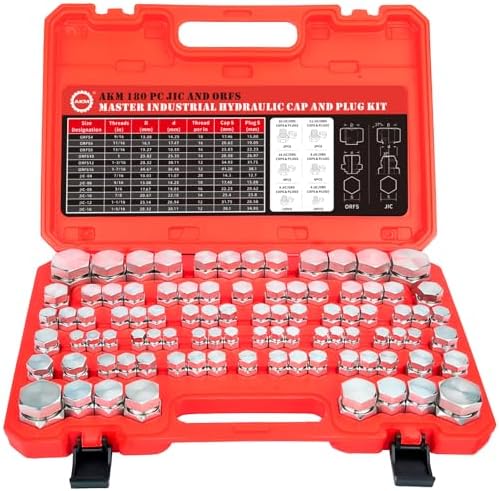 AKM 180 PC JIC and ORFS Master Industrial Hydraulic Cap and Plug Hose Tube and Pipe Fitting Kit Cap and Plug Kit Precision Threading in ORFS and 37° Dash Sizes 4 6 8 10 12 16