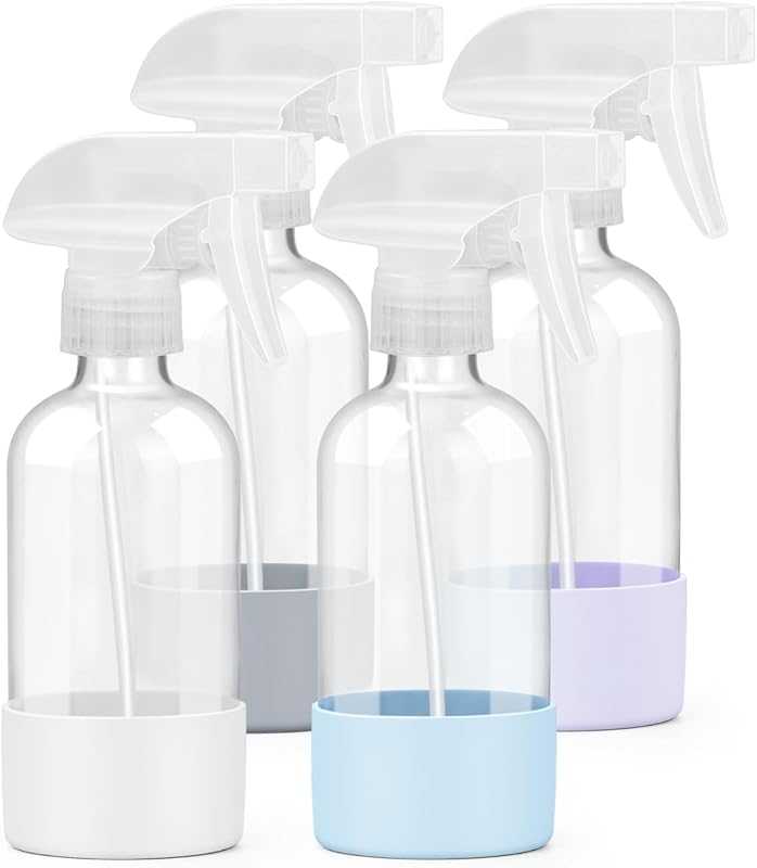 Frascos borrifadores de vidro Worldgsb com capas de silicone, 240 mL, 4 unidades