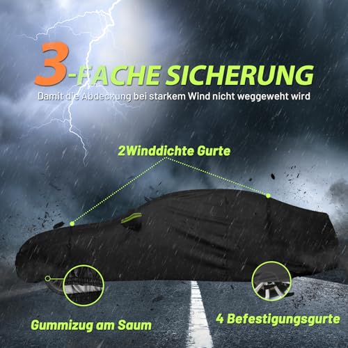 Favoto Autoabdeckung Winter Vollgarage Auto Abdeckplane Staubdicht Wasserdicht Autohülle Autoplane Car Cover für 450-495 cm Limousine Schwarz 490cm x 190cm x 150cm 2.95kg