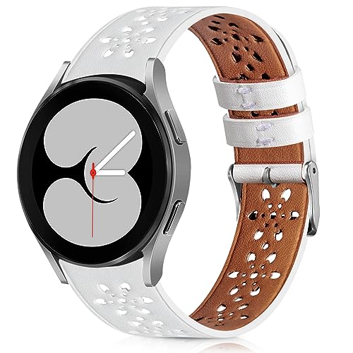 20mm Leather Bands for Samsung Galaxy Watch 6/5/4 40mm 44mm/Watch 5 Pro 45mm/Watch 4 Classic 42mm 46mm, Floral Breathable Hollow Replacement Wristbands for women men?1 Pack