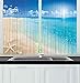 Produktbild KUKUZCOQ Beach Kitchen Curtains, Sunny Summer Seashore with Clear Sky Seashells Starfish Clouds Aquatic Picture, Window Drapes 2 Panel Set for Kitchen Cafe Decor, 57 inch X 41 inch, Aqua Cream Blue