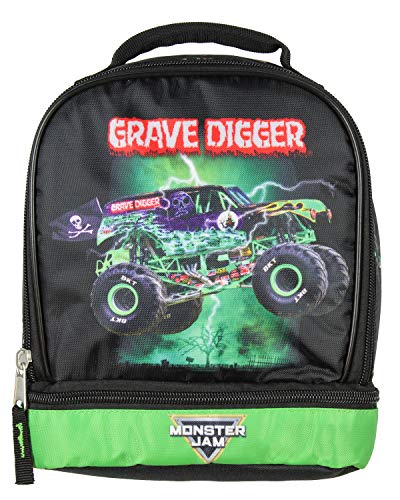 Image of INTIMO Monster Jam Grave Digger Monster Truck Lunch Bag Dual-Compartment Cooler Bag Insulated Lunch Box for School, Work and Travel 10 inch