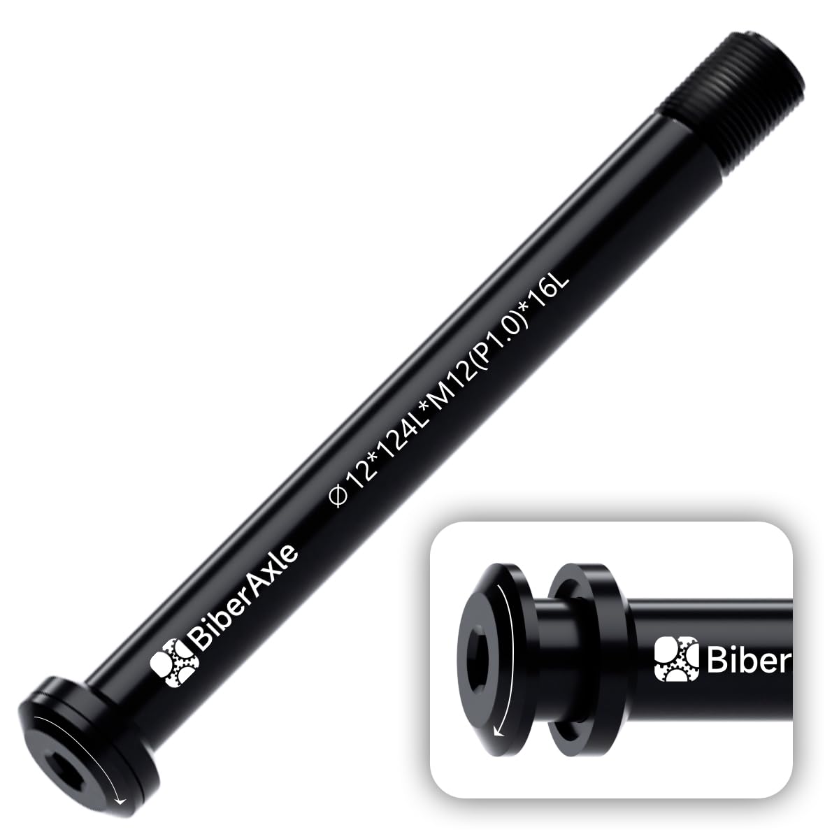 BiberAxle 12 mm Thru Axles for Bicycle Forks and Rear Bicycle Frame, Mountain Bike and Road Bikes, Aluminium Alloy Hub Adapter Axle, (Thread Pitch: 1.0 mm/Length: 124 mm)