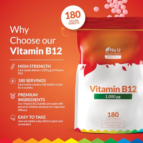 Vitamin B12 1000μG - 180 Vegan Tablets - High Strength Methylcobalamin For Men And Women - 6 Month Supply - Made In The Uk - Nu U Nutrition - 3