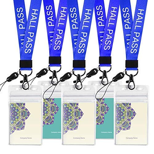 Melife 6 Pack Hall Pass Lanyards with ID Badge Holder Card Passes & Safety Breakaway Lanyards Keys J Hooks Clip Vertical Plastic Sleeve Cover Waterproof Nametags Protectors Office School -Blue - Thumbnail 4