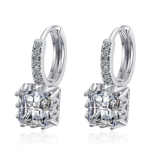 Boucles d'oreilles pendantes argent 925 femmes avec cristal rose carré