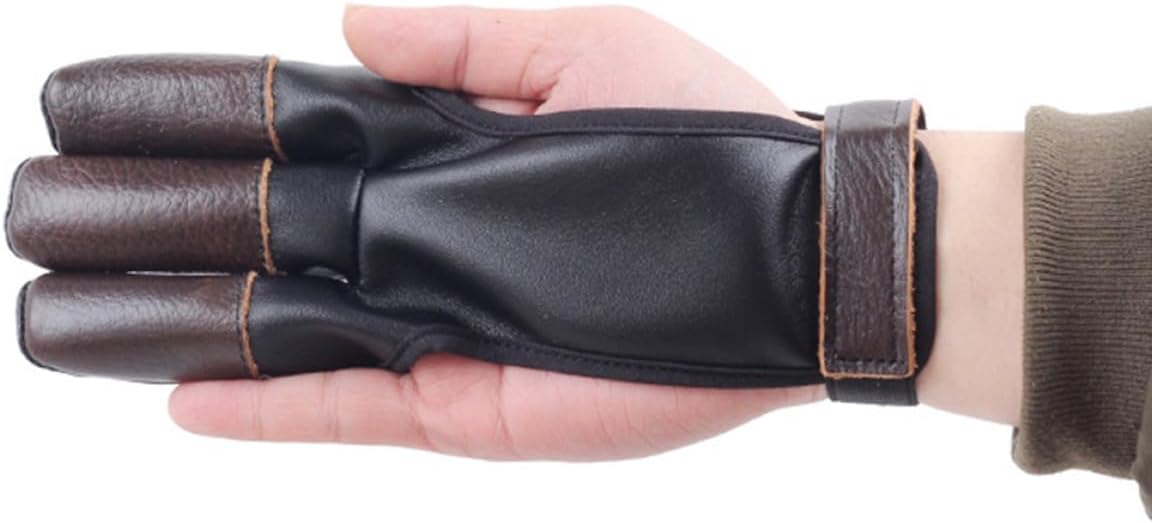 Archery Three Finger Glove Bow Arrow Accessory Cowhide Protective Sports Glove for Hunting and Target Shooting