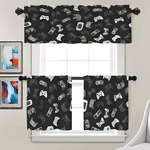 Batmerry Video Game Kitchen Valances Half Window Curtain, Seamless Game Controller Boys Art Color Kitchen Valances For Windows Heat Insulated Valance For Decor Reducing The Light 2 Pack 52X 18 Inch #TOP1