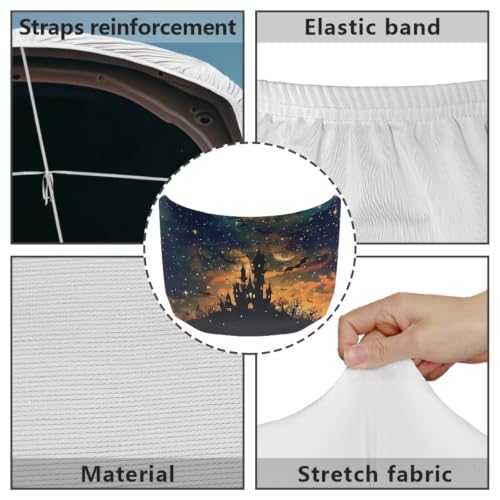Image of Car Hood Cover Protector Halloween Spooky Castle Print Waterproof Car Hood Wrap Blanket Auto Flag Automotive Halloween Exterior Accessories for Sedans SUVs Pickups Trucks Jeeps