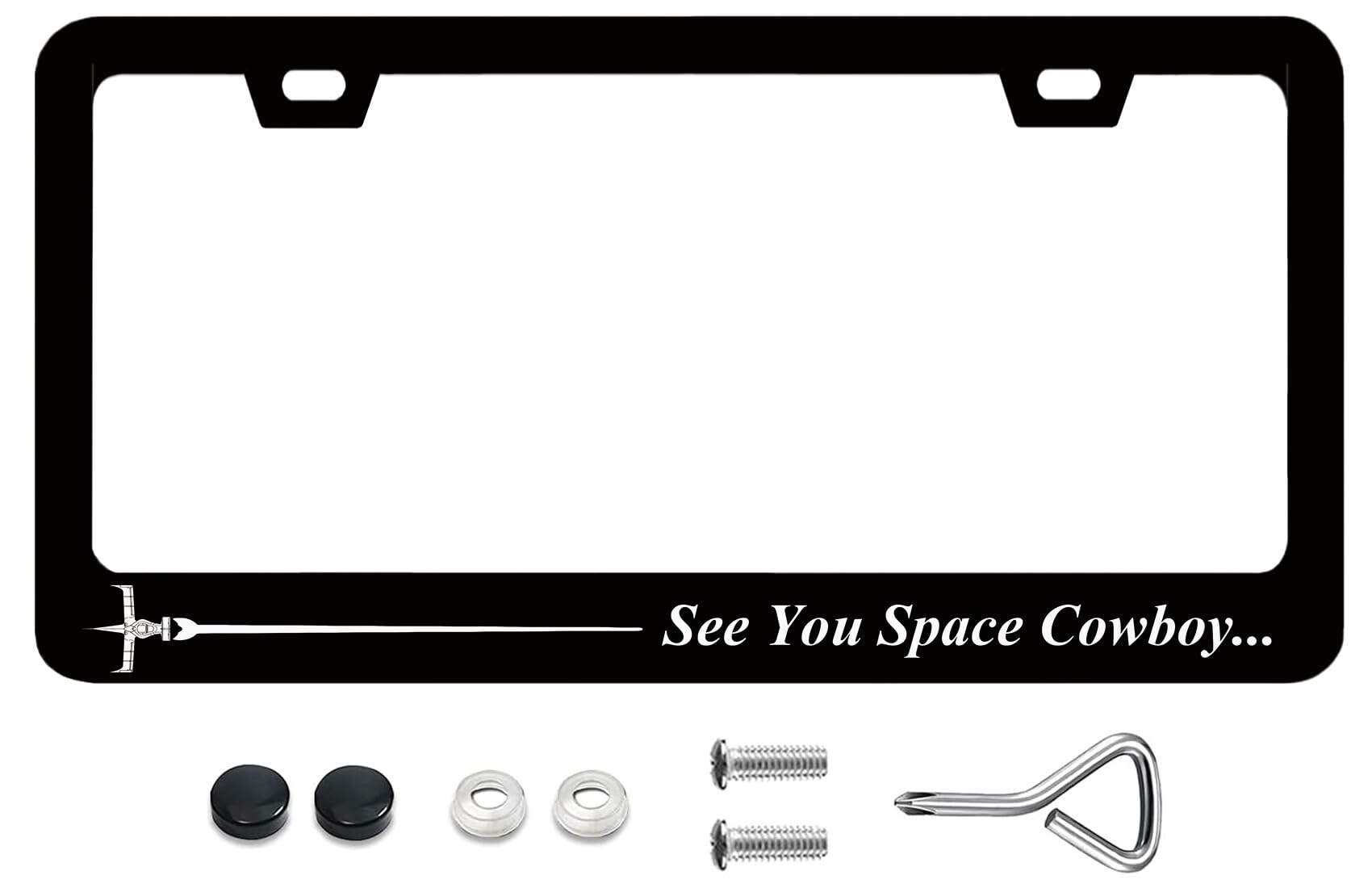 License Plate Frames See You Space Cowboy Anime Funny License Plate Frame with Screws Black Metal License Plate Cover Holder 6.3 X 12.3 inch for Car