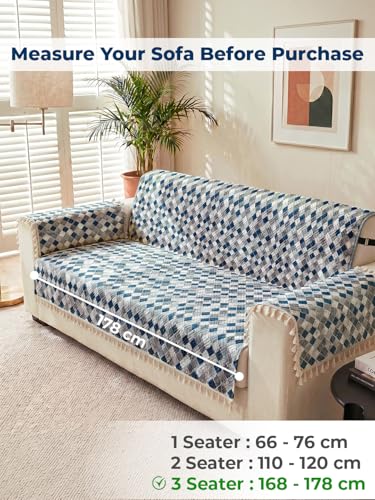 Image of Story@Home Sofa Set 5 Seater Cover Full | Sofa Covers 3 Seater and 2 Seater - 3+2 Sofa Cover Configuration | Sofa Mat with Sofa Back Covers and ArmRest Covers - Grey & Cyan