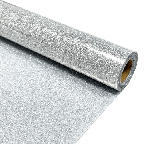 MerryMade Silver Glitter Heat Transfer Vinyl 12 x 5 ft HTV for Shirts Glitter HTV for All Cutter Machine - Easy to Cut & Weed for Heat Vinyl Design (Silver)