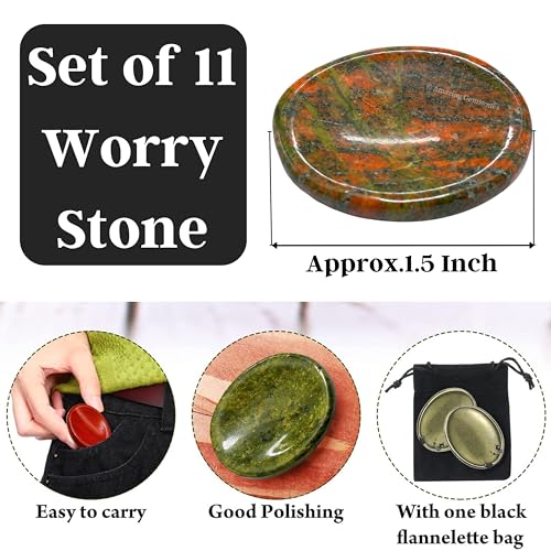 Image of Amazing Gemstone Pack of 11 Bulk Worry Stones Set - Premium Wholesale Bulk Crystals Healing Stones for Anxiety, Stress, Calm Stripe Meditation