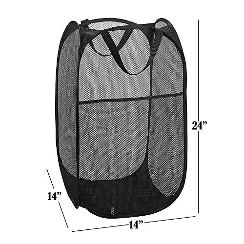 Image of BATTOO Strong Mesh Pop Up Hampers for Laundry, Collapsible Laundry Baskets with Side Pocket Carry Handles for Laundry Room, Bathroom, Kids Room, College Dorm or Travel Black
