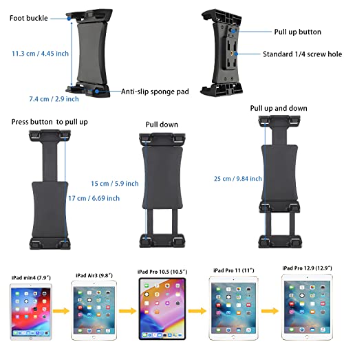Mippko Mirror & Bathroom Tablet Holder Suction Cup Mount, 3.5" Suction Base For Glass/Wall/Metal/Plastic, Clamp Compatible With 7~12.9" Ipad/Samsung Tab/Nexus/Lg G Pads/E-Reader #TOP7