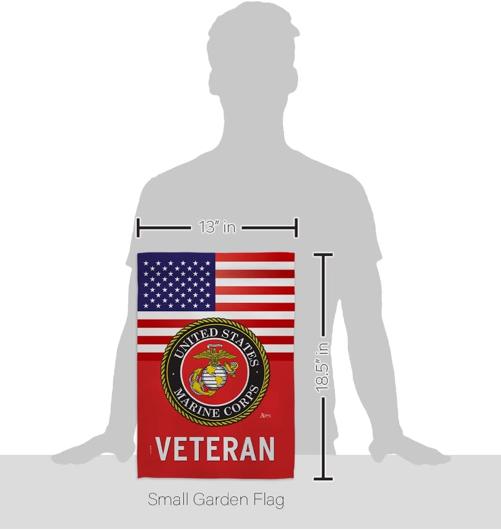 US Marine Corps Veteran Garden Flag - Set with Stand Armed Forces USMC Semper Fi United State American Military Retire Official - House Banner Small Yard Gift Double-Sided Made in USA 13 X 18.5