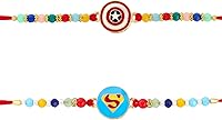 Vista 1 de Set of 2 SuperHero's Rakhi for Brother with Raksha Bandhan Greeting Card Roli Chawal Tika - Raksha Bandhan Rakhi for Small Brothers Rakhi for