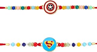 Set of 2 SuperHero's Rakhi for Brother with Raksha Bandhan Greeting Card | Roli Chawal Tika - Raksha Bandhan Rakhi for Small Brothers | Rakhi for Bhaiya | Rakhi Thread PHR250156