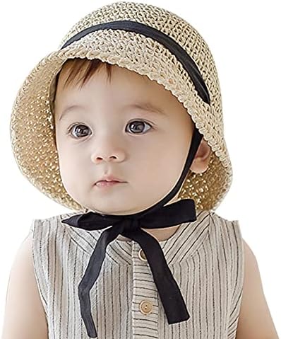 Fatu Fashion Baby Straw Hat Outdoor Toddler Kid Sun Protection Hats Foldable Beach Sun Hats for Girls (Off-white4, 6-12Months, 6_Months)