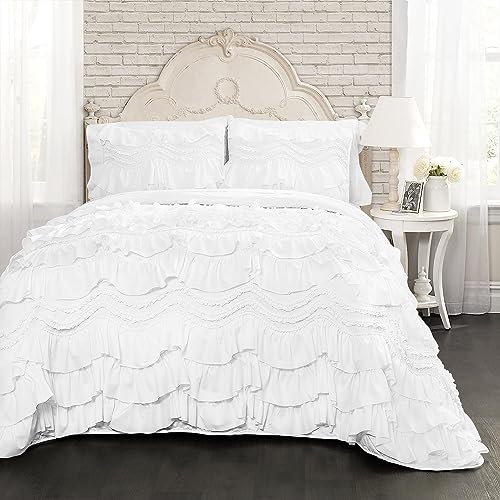 Kings Loft 100% Egyptian Cotton, 550 GSM Microfiber Filled Quilt Ruffled Textured 1 Piece Super King Size Comforter, White