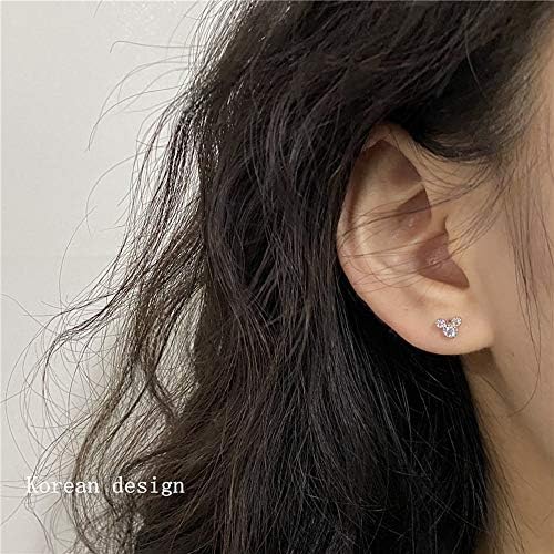 Cute Mini Mouse Stud Earrings S925 Sterling Silver for Women Little Girls Dainty CZ Crystal Diamond Tiny Statement Cartilage Tragus Earring Delicate Jewelry Hypoallergenic