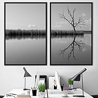 2 Piece Framed Canvas Wall Art Black and White Scenery Canvas Prints Home Artwork Decoration for Living Room,Bedroom - 16