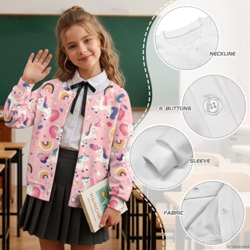 Image of Girls Cardigans Sweater Long Sleeve Crew Neck Button Down Sweaters School Outerwear for Kids Fall Winter Tops