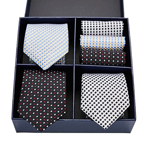 Set de 3 corbatas de seda con pañuelos y gemelos en caja