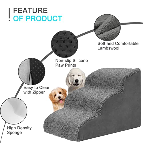 Amercot Dog Stairs For Small Dogs, Dog Steps Stairs Ramps For High Bed Couch, 3 Tiers High Density Foam Dog Ramp, Stairs For Dogs To Get On Bed, Pet With Joint Pain, Non-Slip Pet Steps For Older Pets #TOP2